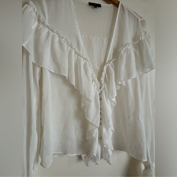 MAJORELLE Sheer Chiffon White Ruffled Blouse S - Picture 4 of 9